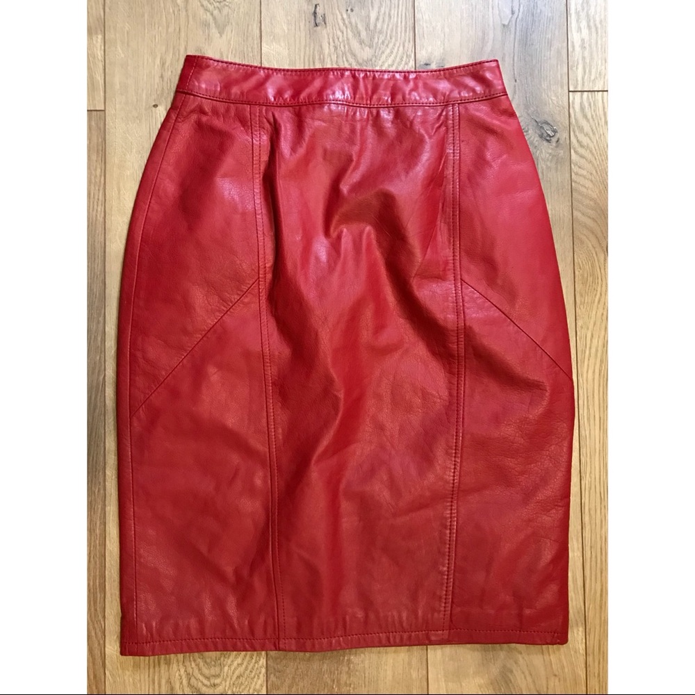 Vintage 80’s Red Leather Pencil Skirt